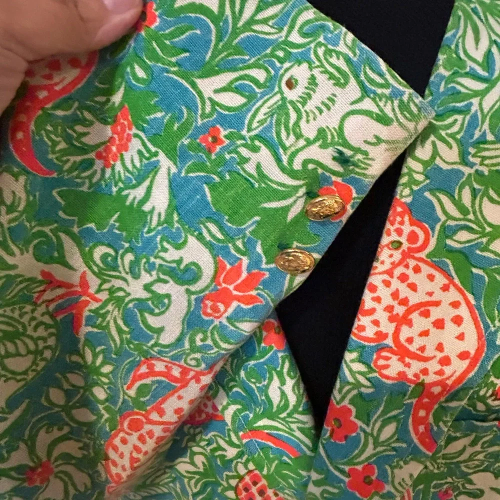 Vintage Lilly Pulitzer Mens Stuff Jungle Print Blazer Jacket Rabbit Tiger Sz 44 - Picture 6 of 15
